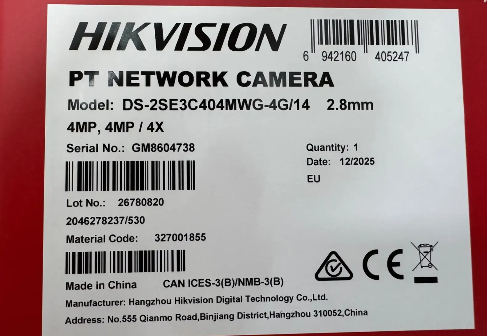 Камера поворотная IP Hikvision DS-2SE3C404MWG-4G/14 2.8mm O-STD