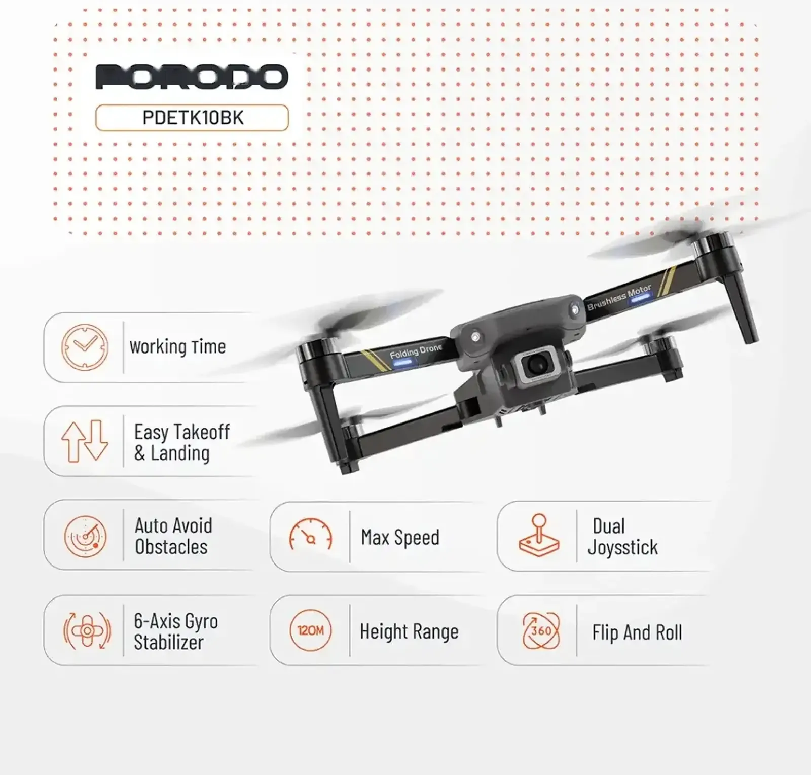 Дрон квадрокоптер с камерой Porodo Drone Aero View