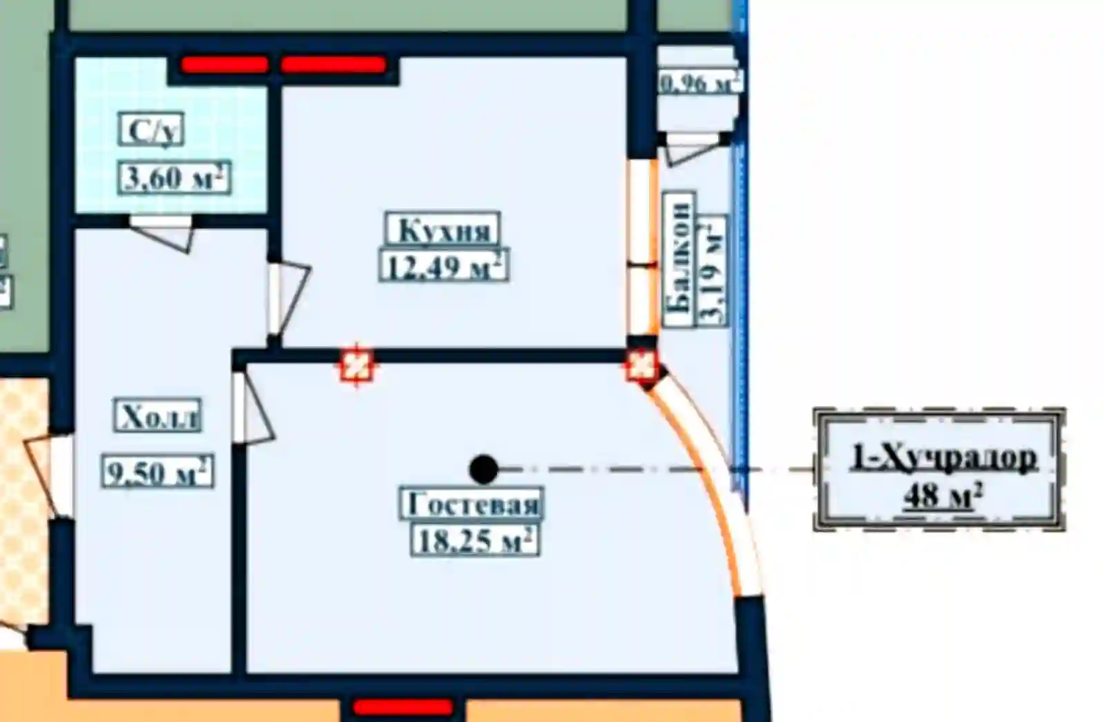 1-к квартира, 9 этаж, 48 м², Исмоил Сомони