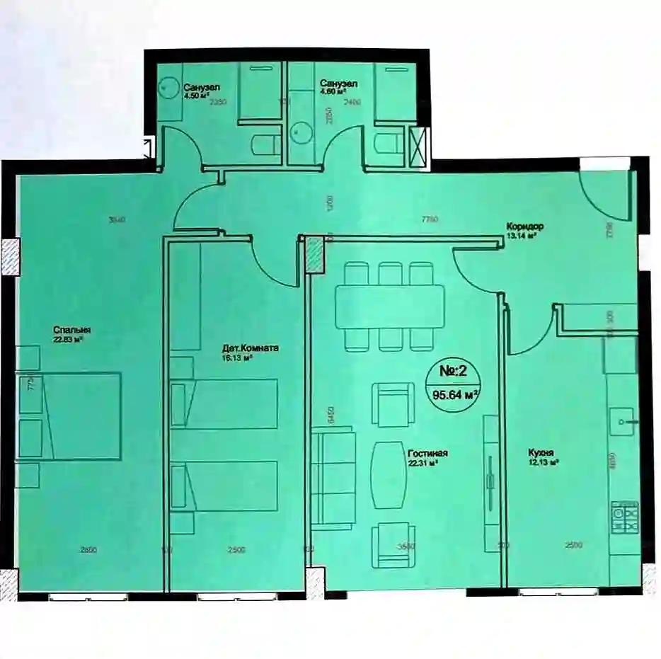 3-к квартира, 15 этаж, 92 м², Шохмансур