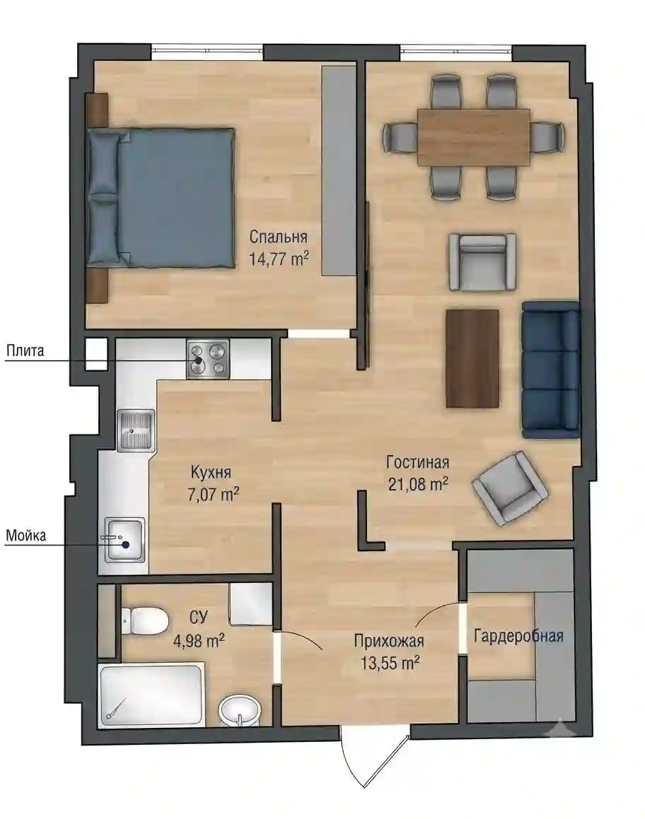 2-к квартира, 9 этаж, 64 м², Сино