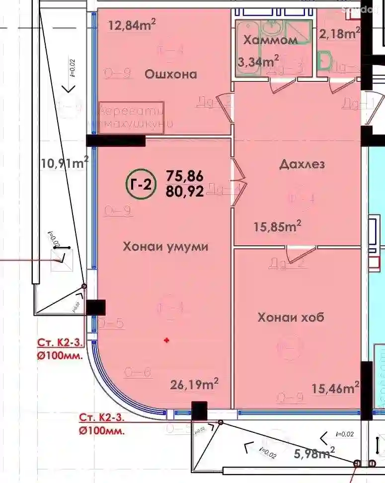 2-к квартира, 16 этаж, 75 м², Сомони — миниатюра 6