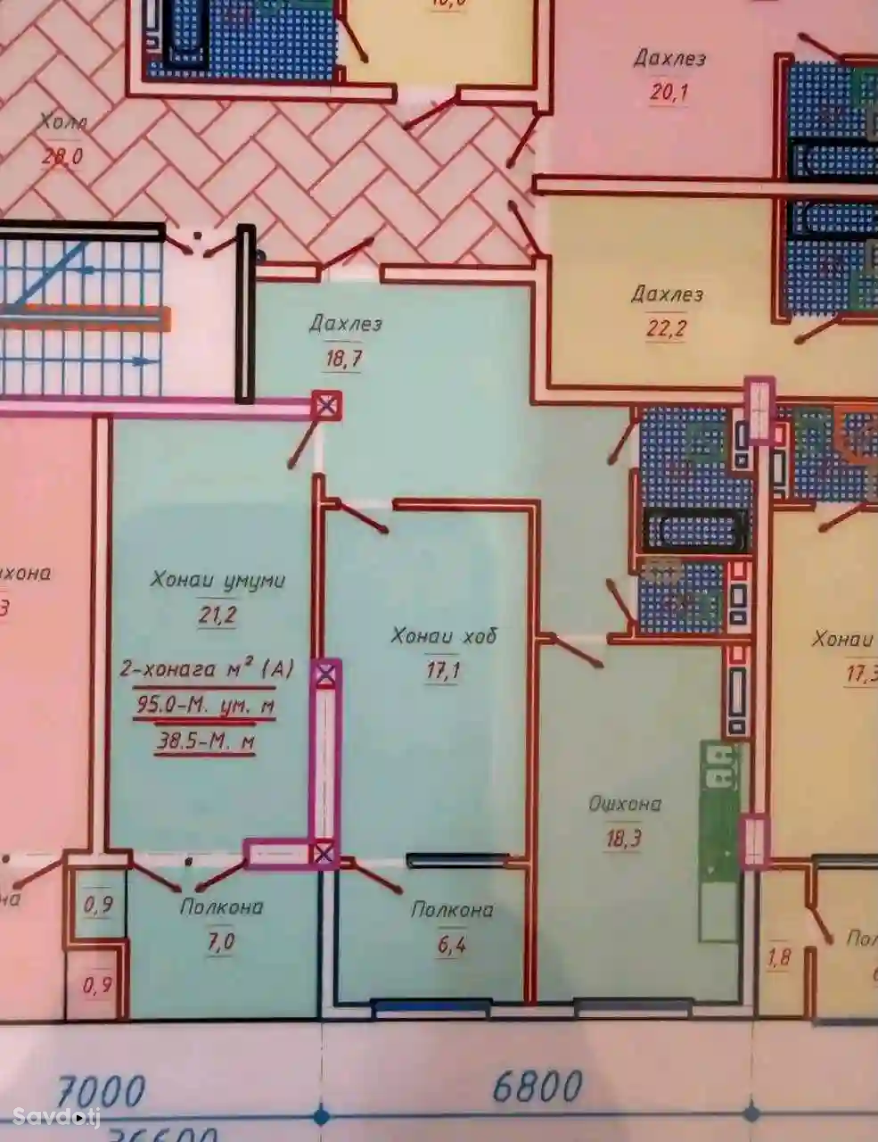 2-к квартира, 7 этаж, 95 м², Шохмансур