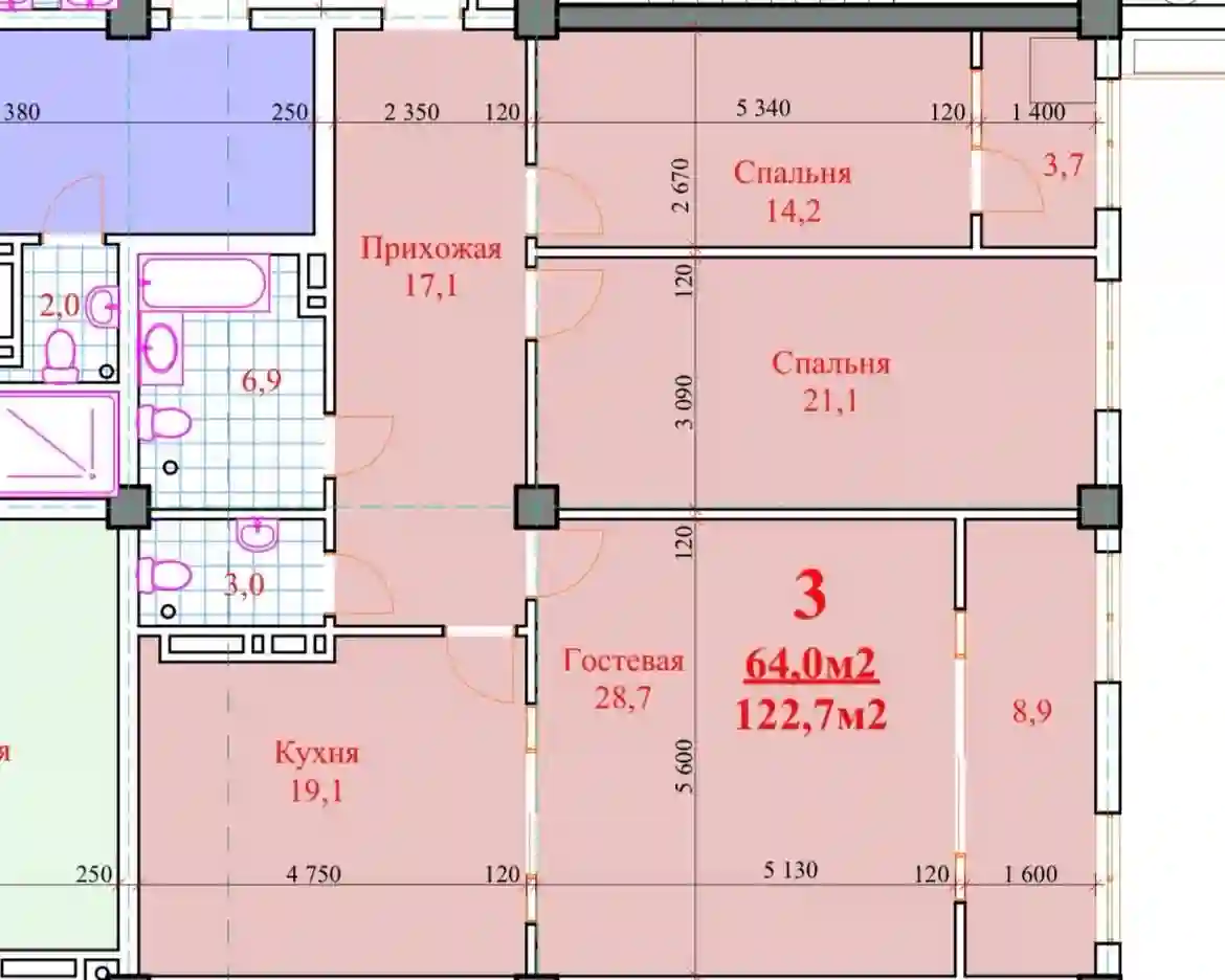 3-к квартира, 17 этаж, 123 м², Исмоили Сомони