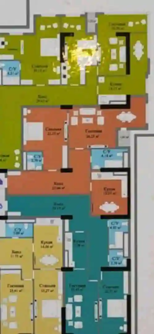 3-к квартира, 22 этаж, 104 м², Фирдавси — миниатюра 5