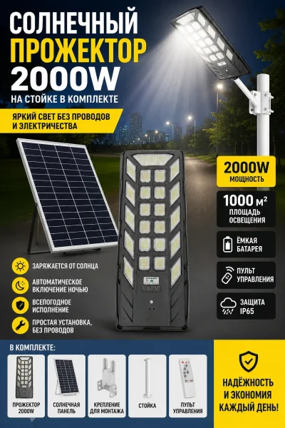 Солнечный прожектор 2000w — миниатюра 1