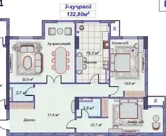 3-к квартира, 10 этаж, 133 м², 8 март педенистут