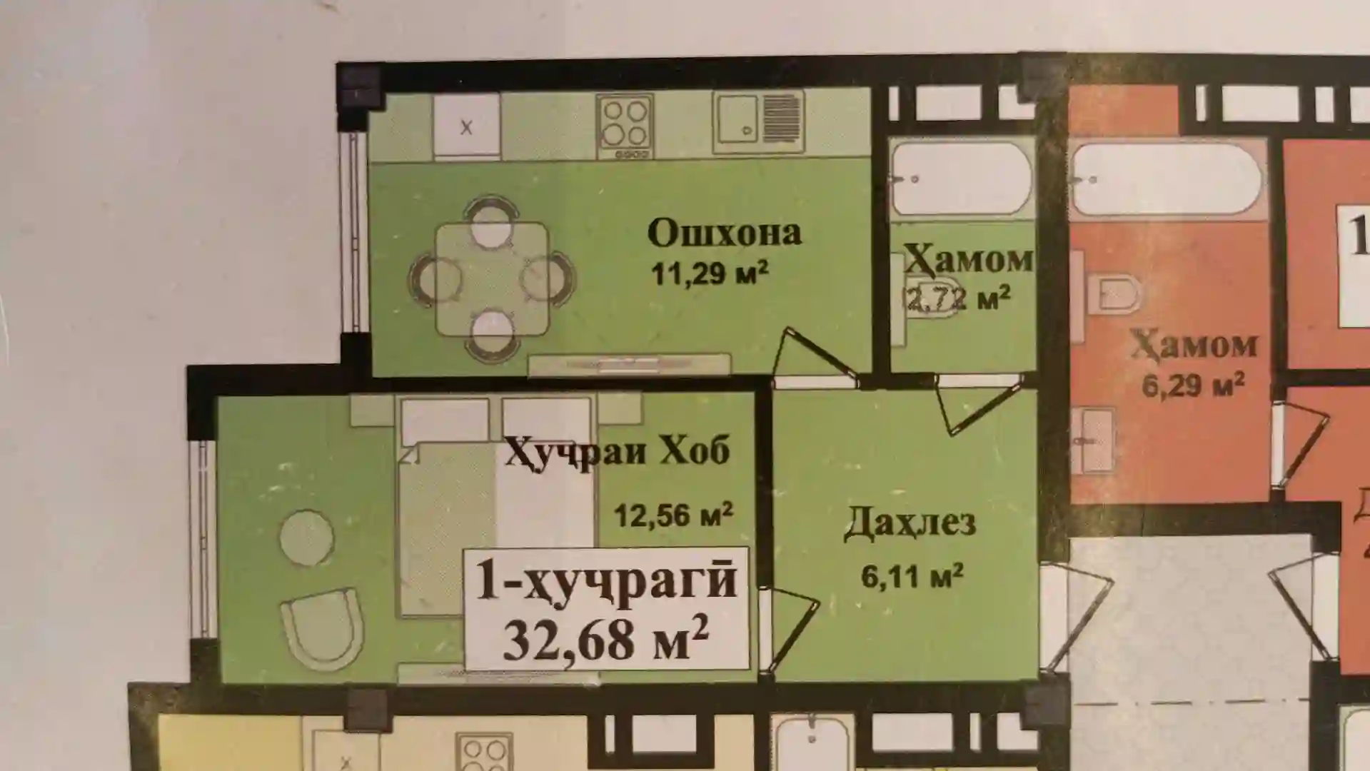 1-к квартира, 5 этаж, 32 м², рудаки — миниатюра 1