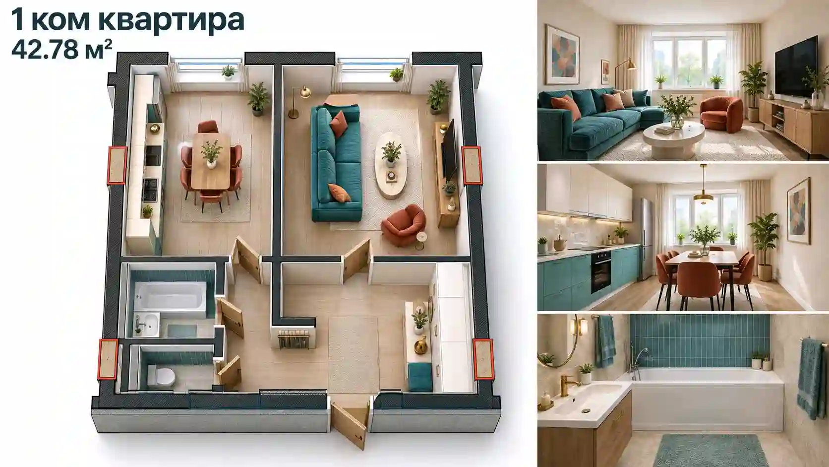 1-к квартира, 3 этаж, 42 м², павароти лелинград — миниатюра 2