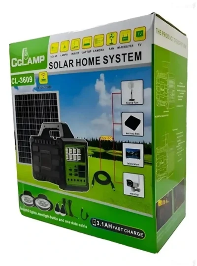 Солнечная домашняя система CcLAMP CL-3609 | 3.1Ah | Bluetooth | 2 лампы + панель — миниатюра 1