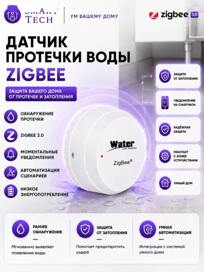 Умный беспроводной датчик протечки воды ZigBee — миниатюра 2
