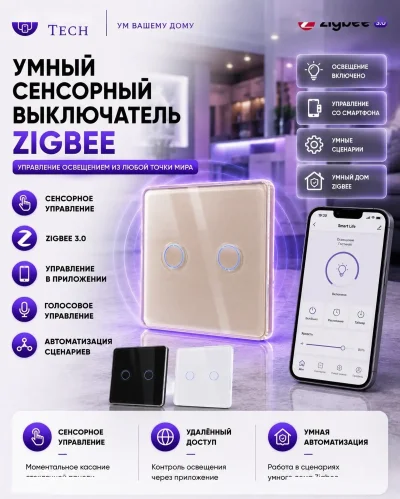 Умный сенсорный выключатель Zigbee — миниатюра 2