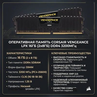 Оперативная память CORSAIR DDR4 - 16GB 3200 ноутбук