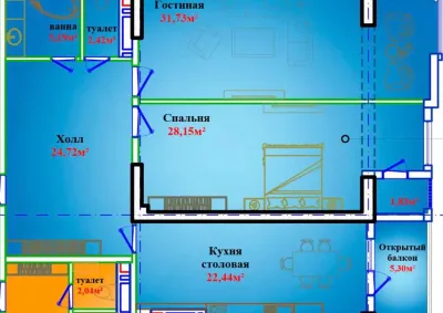 2-комн. квартира, 8 этаж, 123 м², И Сомони — миниатюра 4