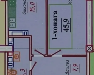 1-комн. квартира, 8 этаж, 46 м², Сомони — миниатюра 2