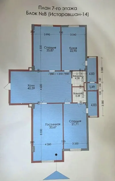 3-комн. квартира, 8 этаж, 165 м², Шохмансур — миниатюра 6