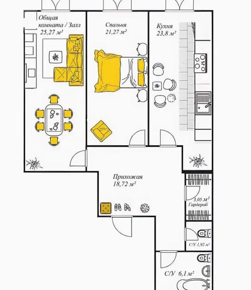 2-комн. квартира, 5 этаж, 100 м², Шохмансур — миниатюра 3