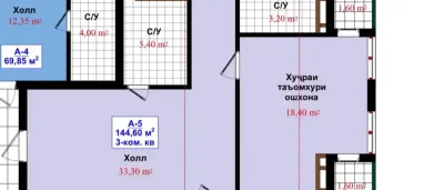 3-комн. квартира, 13 этаж, 147 м², битонка профсоюз сим сим артел евар — миниатюра 3