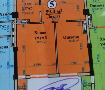 1-комн. квартира, 13 этаж, 60 м², Шохмансур Ашан — миниатюра 1