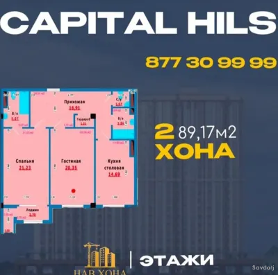 2-комн. квартира, 5 этаж, 89 м², Корвон — миниатюра 2