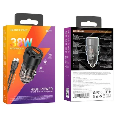 Автомобильное зарядное устройство Borofone BZ20 с кабелем Type-C to Lightning