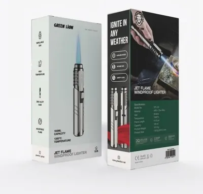 Ветрозащитная зажигалка Green Lion Jet Flame Windproof Lighter - Серый