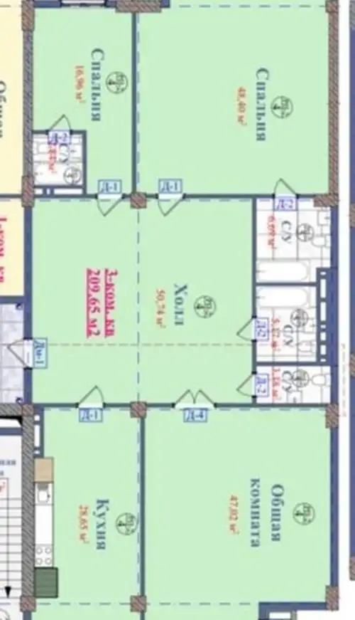 3-комн. квартира, 7 этаж, 210 м², И. Сомони — миниатюра 9