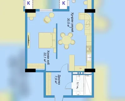 2-комн. квартира, 5 этаж, 66 м², Сомони, Бурак — миниатюра 6