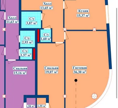 2-комн. квартира, 16 этаж, 85 м², И.Сомони — миниатюра 7