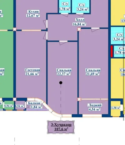 2-комн. квартира, 14 этаж, 72 м², И.Сомони — миниатюра 7