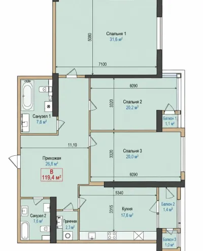 3-комн. квартира, 16 этаж, 139 м², Овир — миниатюра 2