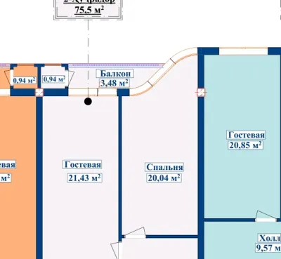 2-комн. квартира, 6 этаж, 76 м², И.Сомонӣ — миниатюра 3