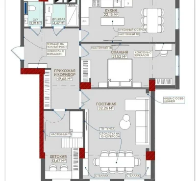 3-комн. квартира, 2 этаж, 121 м², Исмоили Сомони — миниатюра 8