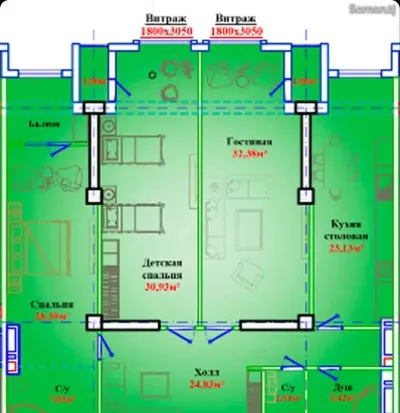 3-комн. квартира, 12 этаж, 160 м², И Сомони — миниатюра 5