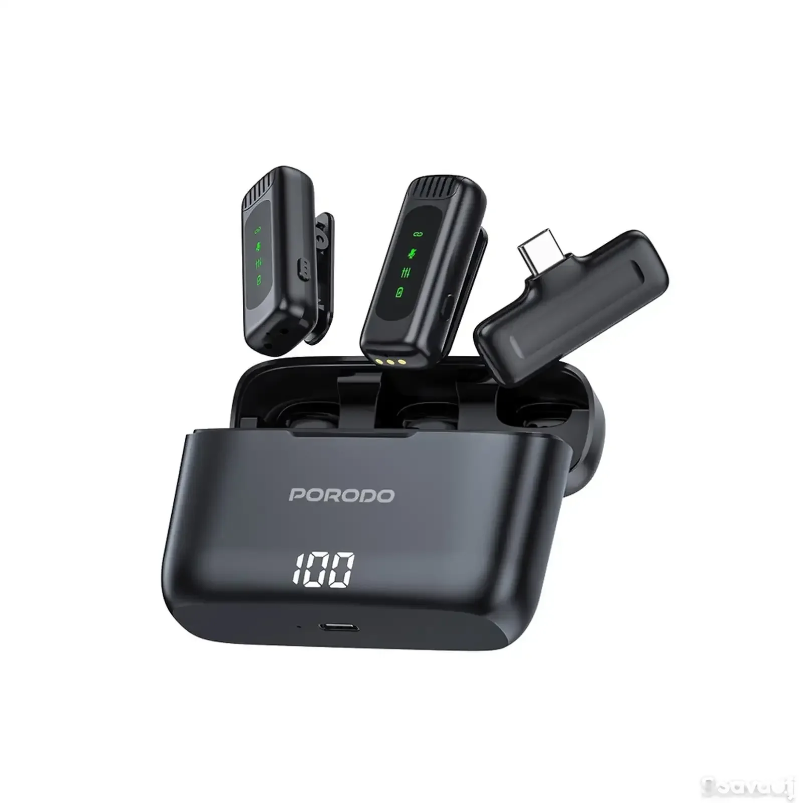 Микрофон петличка Porodo Wirless Collar Double Microphone with Charging Case and