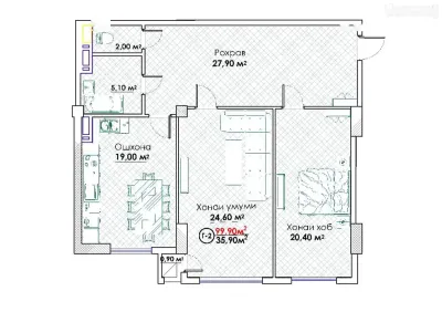 2-комн. квартира, 5 этаж, 100 м², И. Сомони — миниатюра 6
