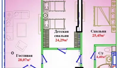 2-комн. квартира, 8 этаж, 148 м², Сомони — миниатюра 4