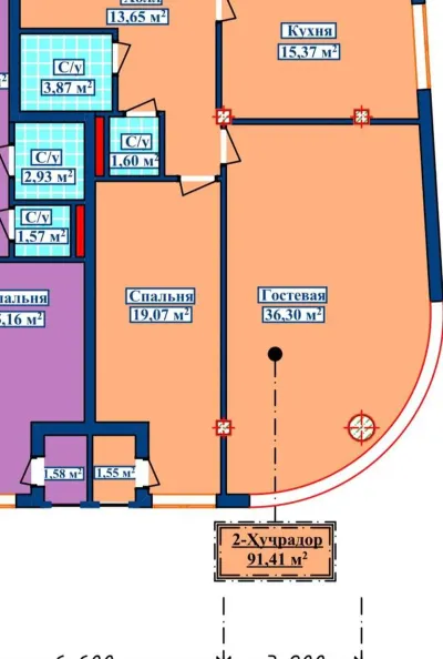 2-комн. квартира, 9 этаж, 91 м², И Сомони — миниатюра 4