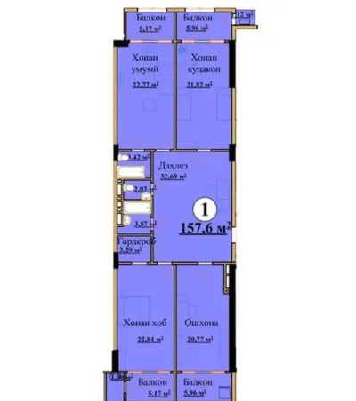 3-комн. квартира, 12 этаж, 157 м², Сомони — миниатюра 9