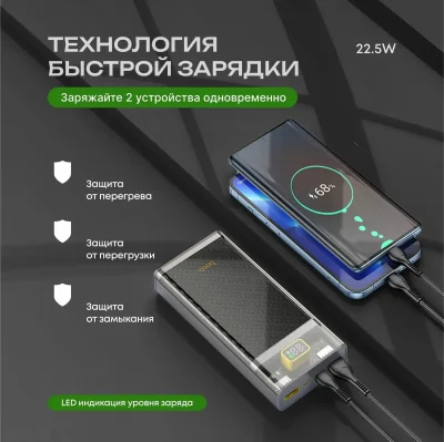 Внешний аккумулятор Hoco J103A 20000mAh, серый