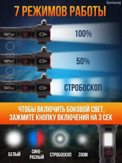 Фонарь ручной аккумуляторный светодиодный на магните, с зарядкой USB type-c свер — миниатюра 2