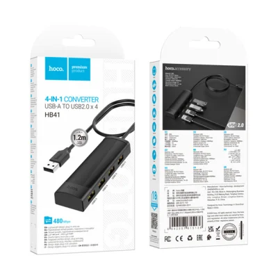 USB-хаб HOCO HB41 4-в-1 (1.2 м, 4 порта USB 2.0)
