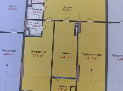 2-комн. квартира, 5 этаж, 121 м², И Сомонӣ — миниатюра 2