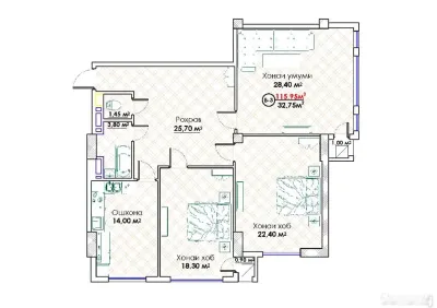 2-комн. квартира, 14 этаж, 116 м², И. Сомони — миниатюра 3
