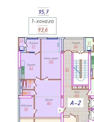 1-комн. квартира, 18 этаж, 96 м², Шохмансур — миниатюра 3