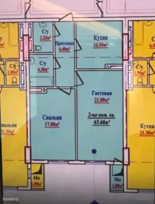 2-комн. квартира, 10 этаж, 65 м², Исмоили Сомони