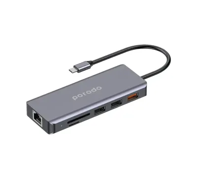 Портативный хаб Porodo 9in1 USB-C Hub Type-C PD 100W HDMI Ethernet USB SD Card 3