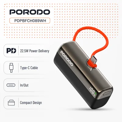 Мини Повербанк Porodo Pocket Volt 5000mAh Power Bank черный