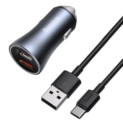 Автомобильное зарядное устройство BASEUS Golden Contactor Pro Dual Quick Charger 40W с кабелем USB-C
