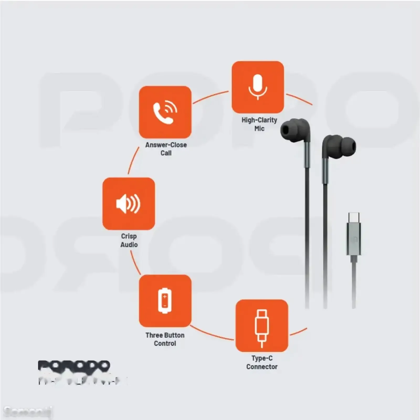 Проводные наушники Porodo Soundtec Metal Earphones 14mm Type C черный
